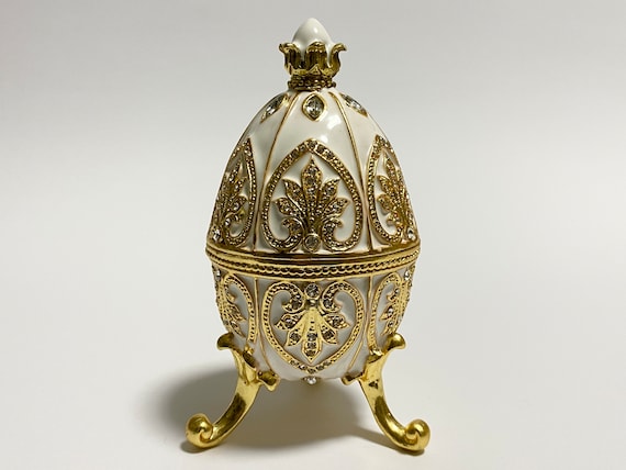 Decorative Box Faberge Egg, Jewellery Box, Enamel Metal Trinket
