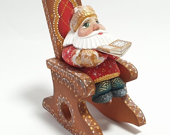 Père Noël En Bois Sculpté Ded Moroz Peinture Acrylique Nouvel An