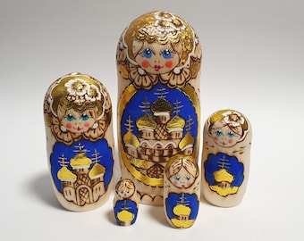 Nesting Dolls Matryoshka Babushka Doll Etnische Dolls Pyrography Art 8 inch (20 cm)