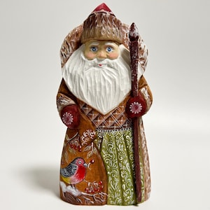 Hand Carved Wooden Santa Claus Figurine, Wood Carving Father Frost, Ukrainian Christmas Decor 7.8 inch (19.5 cm)