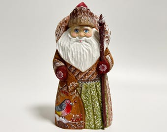 Hand Carved Wooden Santa Claus Figurine, Wood Carving Father Frost, Ukrainian Christmas Decor 7.8 inch (19.5 cm)