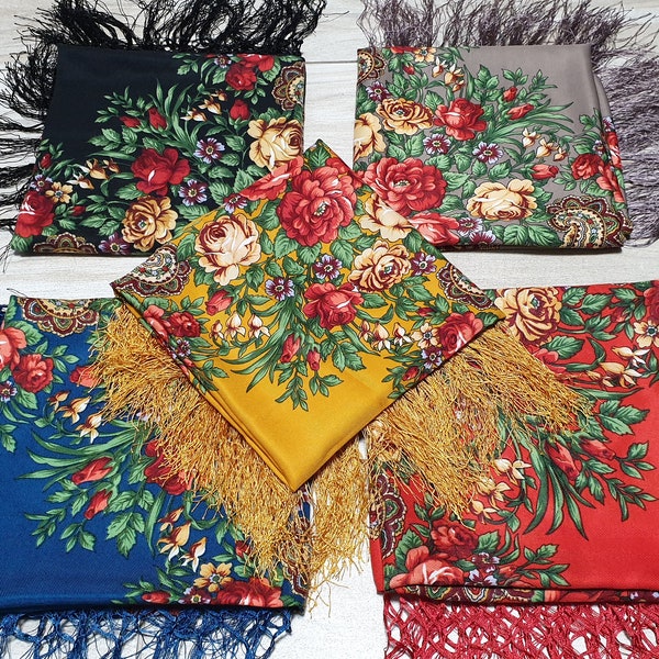 Foulard Babushka Foulard Pavlovo Posad Châle Tissu ukrainien floral slave Foulard Foulard Russe