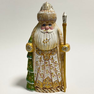 Hand Carved Wooden Santa Claus Figurine, Woodworking Gift, Ukrainian Christmas Decor 7.6 inch (19 cm)