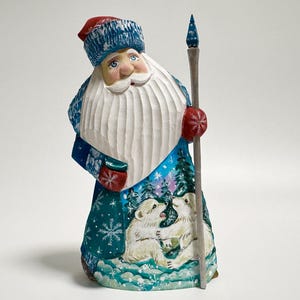 Hand Carved Wooden Santa Claus Figurine, Wood Carving Father Frost, Ukrainian Christmas Decor 7.6 inch (19 cm)