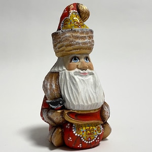 Ukrainian Santa Claus Figurine, Hand Carved Wooden Santa Figure, Wood Carving Art Christmas Gnome Decor 5.6 inch (14 cm)