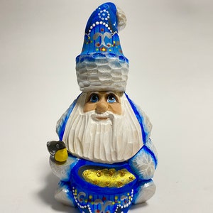 Ukrainian Santa Claus Figurine, Hand Carved Wooden Santa Figure, Wood Carving Art Christmas Gnome Decor 5.6 inch (14 cm)