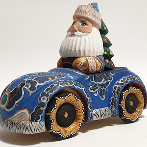 Wooden Santa Claus Figurine Hand Carved Santa Figure Santa Wood Carving Racer Model