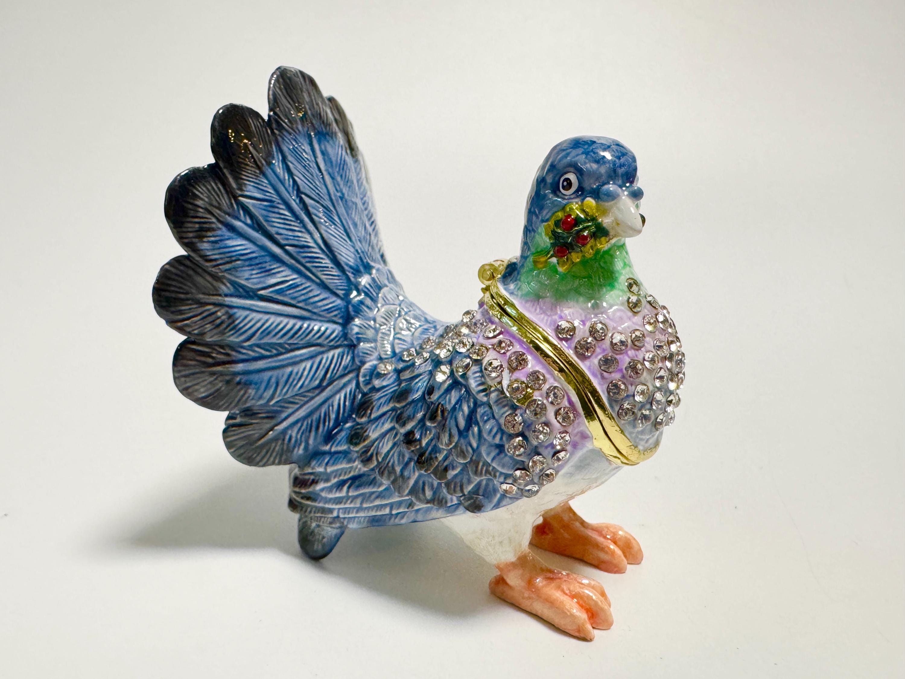 鳩のジュエリーボックス、鳥の小物入れ、スワロフスキークリスタル付き