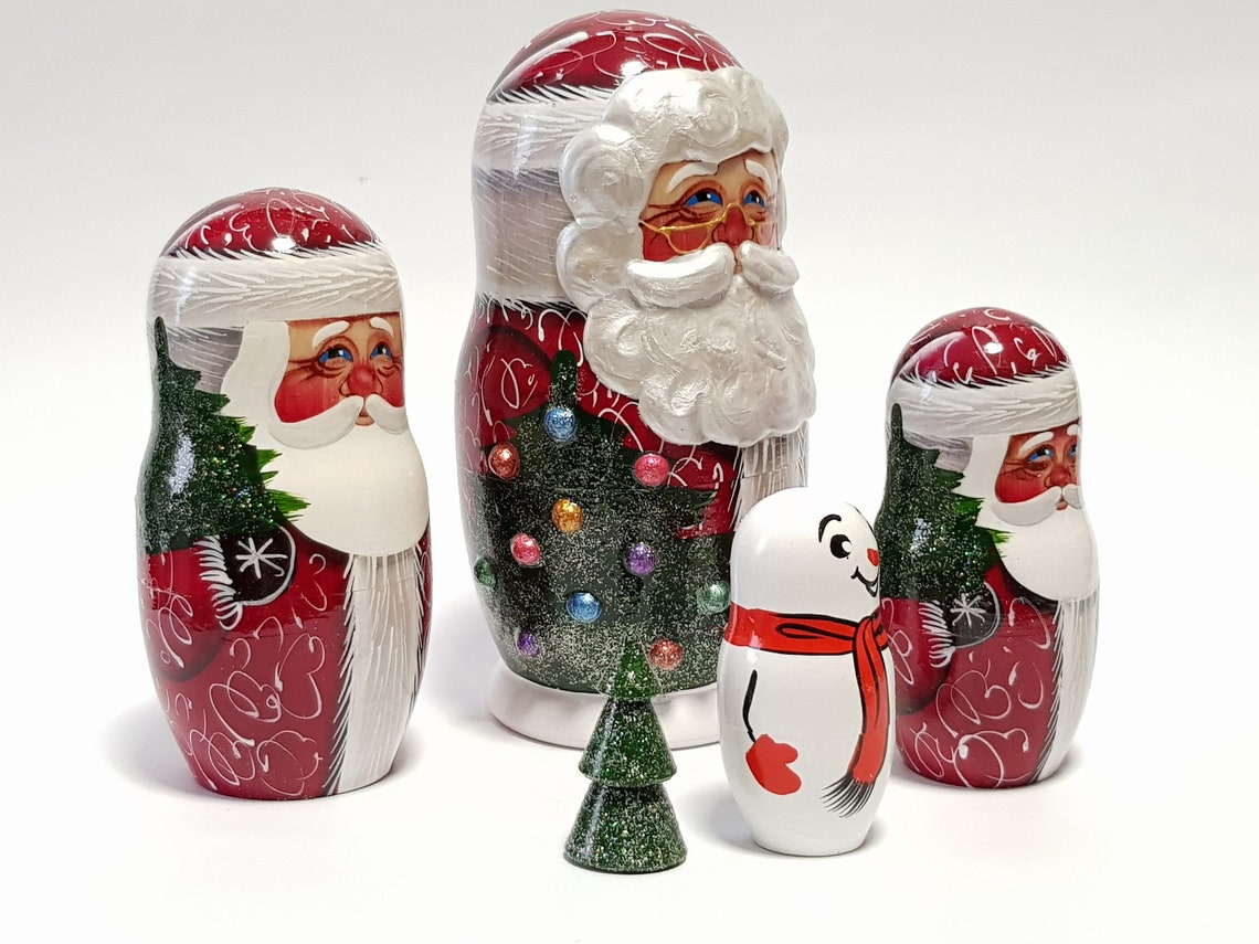 Soviet Santa Nesting Dolls For Kids Matrioshka Babushka Doll Etsy
