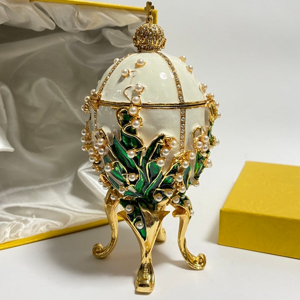 Decorative Faberge Egg Jewlery Box Enamel Metal Trinket Box with Swarovski Crystals 4.8 inch (12 cm)