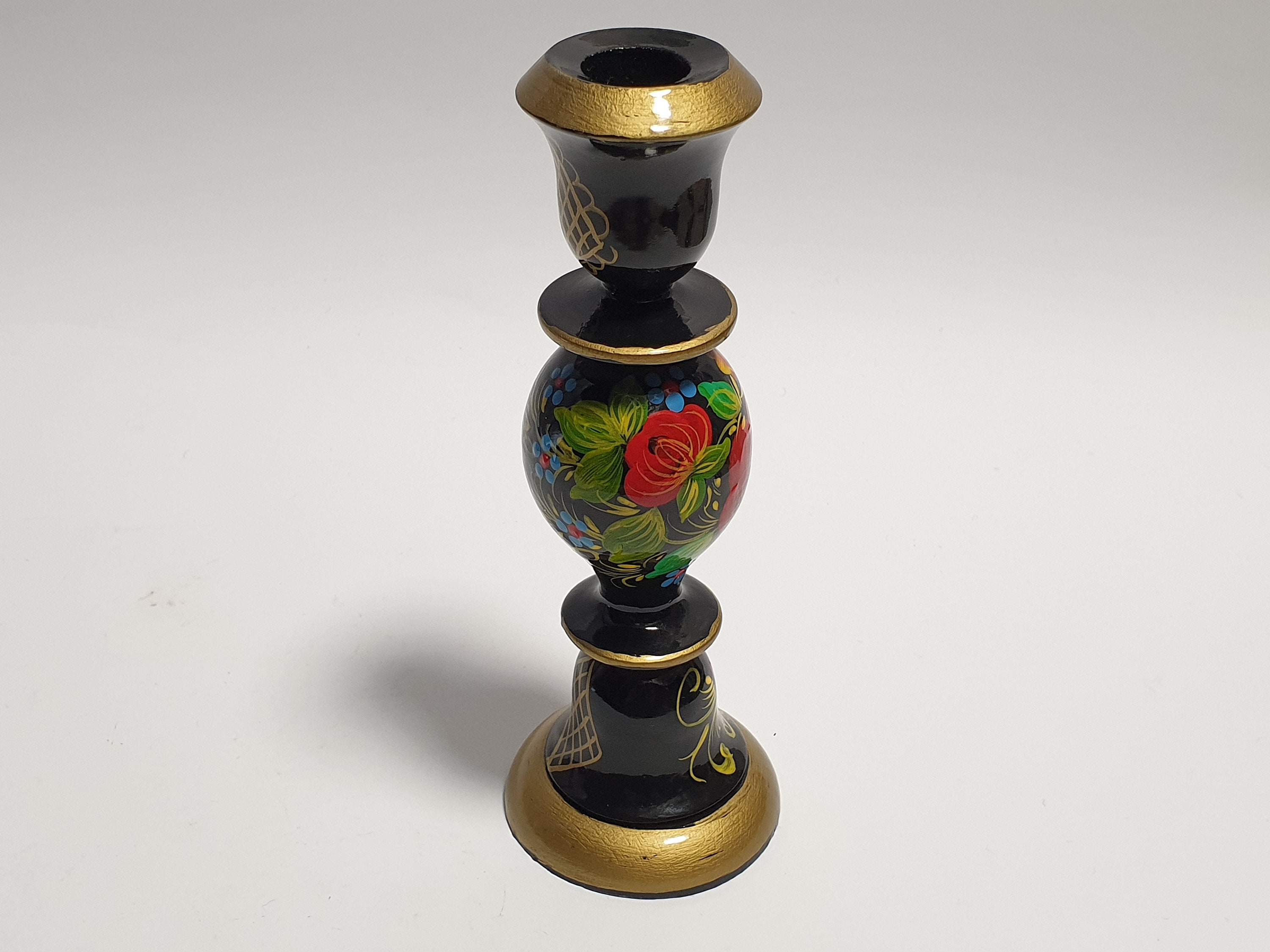 Wooden Russian Candle Holder Hand Painted Candlestick Table Etsy