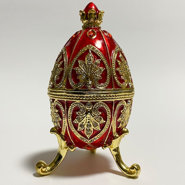Decorative Box Faberge Egg, Jewellery Box, Enamel Metal Trinket Box with Swarovski Crystals 4.6 inch (11.5 cm)