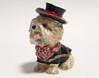 Hondensieradendoos, dierensieraaddoos, geëmailleerde metalen doos met Swarovski-kristallen 2,6 inch (6,5 cm)
