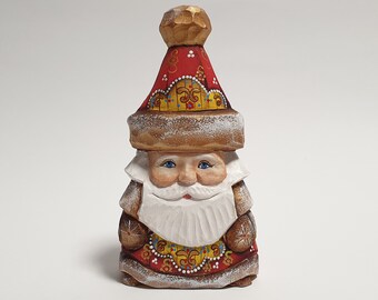 Hand Carved Santa Claus Toy Wooden Santa Figurine Santa Doll Father Frost Wood Carving 5.2 inch (13 cm)