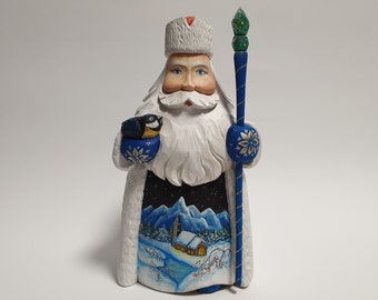 Holz-Weihnachtsmann-Figur Handgeschnitzte Weihnachtsmann-Figur Nikolaus-Puppe Väterchen Frost 20,5 cm