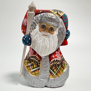 Hand Carved Wooden Santa Claus Figurine, Wood Carving Father Frost, Ukrainian Christmas Decor 4.8 inch (12 cm)