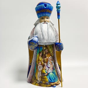 Hand Carved Wooden Santa Claus Figurine, Wood Carving Father Frost, Nativity Scene, Ukrainian Christmas Decor 16 inch (40 cm)