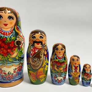 Ukrainian Nesting Dolls Matryoshka Babushka Doll Stacking Dolls Hutsuls Family 7 inch (17.5 cm)