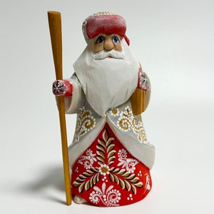 Ukrainian Santa Claus Figurine, Hand Carved Wooden Santa Figure, Wood Carving Art Father Frost 5.8 inch (14.5 cm)