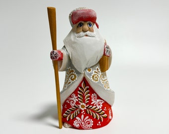 Ukrainian Santa Claus Figurine, Hand Carved Wooden Santa Figure, Wood Carving Art Father Frost 5.8 inch (14.5 cm)