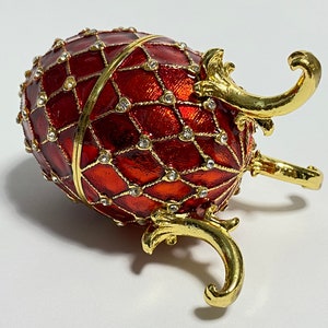 Red Decorative Faberge Egg Jewelry Box, Enamel Metal Trinket Box with Swarovski Crystals 4 inch 10 cm image 4