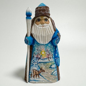 Hand Carved Wooden Santa Claus Figurine, Wood Carving Father Frost, Ukrainian Christmas Decor 6 inch (15 cm)