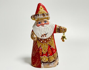 Hand Carved Wooden Santa Claus Figurine, Wood Carving Father Frost, Ukrainian Christmas Decor 6 inch (15 cm)