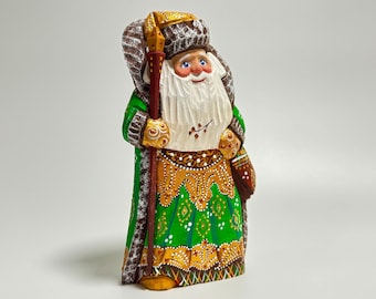 Hand Carved Wooden Santa Claus Figurine, Wood Carving Father Frost, Ukrainian Christmas Decor 7.6 inch (19 cm)