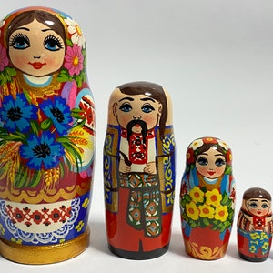 Ukrainian Nesting Dolls for Kids, Matryoshka Babushka Doll, Hand Painted Stacking Dolls, Hutsul Family 6.2 inch (15.5 cm)