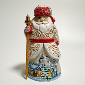 Hand Carved Wooden Santa Claus Figurine, Wood Carving Father Frost, Ukrainian Christmas Decor 6 inch (15 cm)