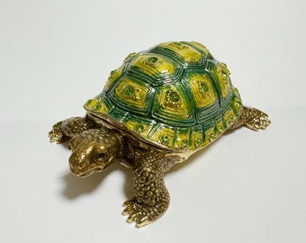亀の小物入れ、動物の宝石箱、亀のフィギュア、スワロフスキー 