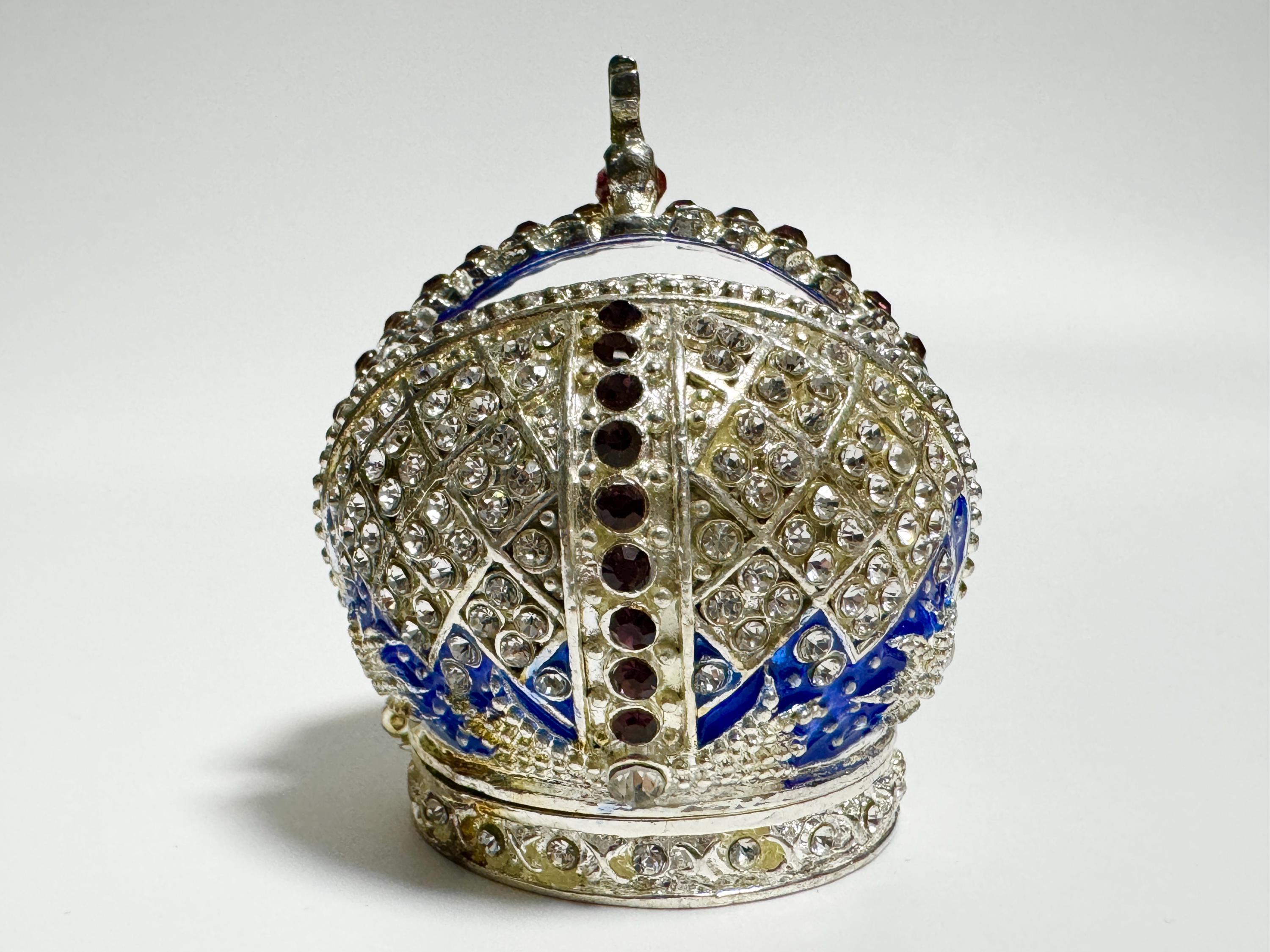 クラウン 小物入れ、スワロフスキー クリスタル付きエナメル メタル