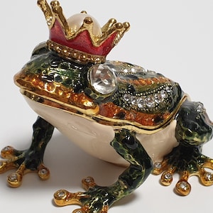 Frog with Crown Jewelry Box Animal Trinket Box Enamel Metal Box with Swarovski Crystals 2.4 inch (6 cm)