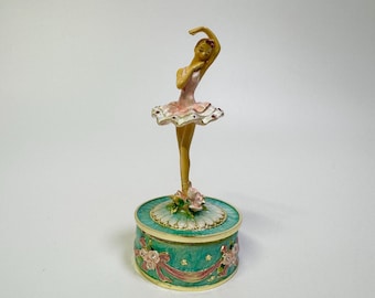 Musical Carousel with Ballerina Figurine inlaid Swarovski Crystals 4.4 inch (11 cm)
