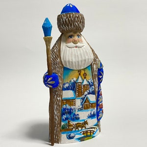 Hand Carved Wooden Santa Claus Figurine, Wood Carving Art, Ukrainian Christmas Decor 7.6 inch (19 cm)