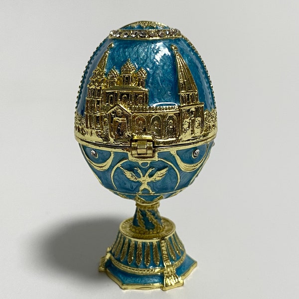 Decorative Faberge Egg with Church Decor Swarovski Crystals St Petersburg Treasure Enamel Metal Egg 3 inch (7.5 cm)