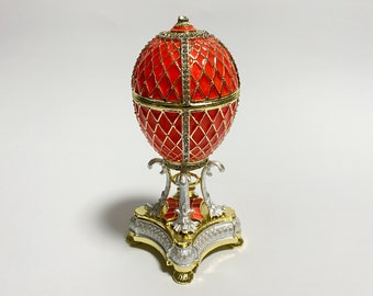 Faberge Egg with Church Model Swarovski Crystals St Petersburg Treasure Enamel Egg 5.4 inch (13.5 cm)