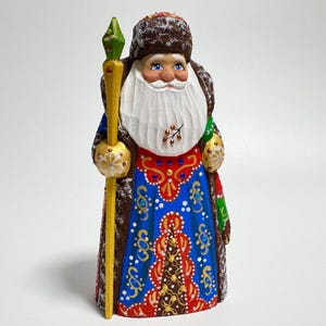 Hand Carved Wooden Santa Claus Figurine, Wood Carving Father Frost, Ukrainian Christmas Decor 6 inch (15 cm)