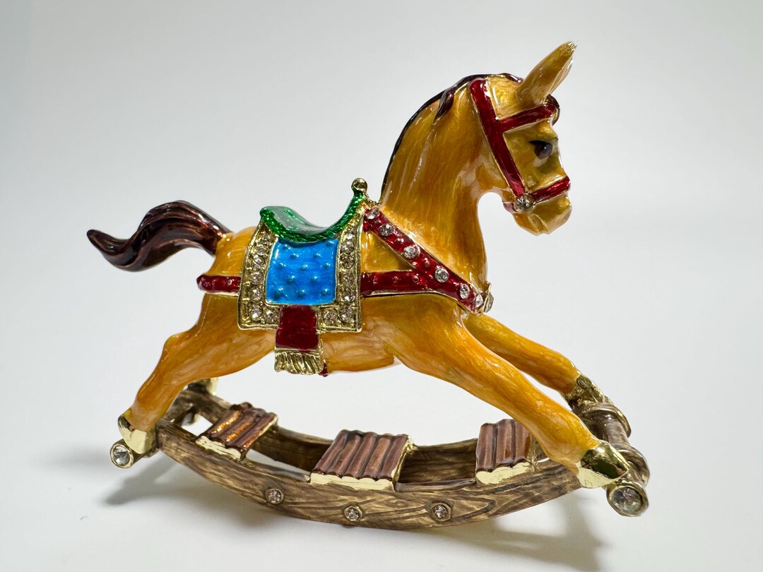 Rocking Chair Horse Jewelry Box, Animal Trinket Box, Enamel Metal Box ...