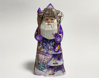 Hand Carved Wooden Santa Claus Figurine, Wood Carving Art, Ukrainian Christmas Decor 7.4 inch (18.5 cm)