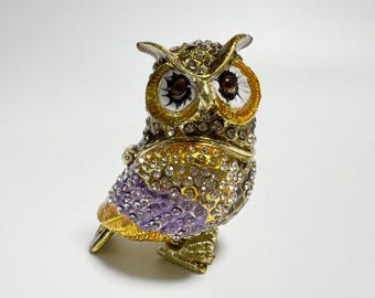 フクロウの小物入れ、鳥のジュエリーボックス、スワロフスキー