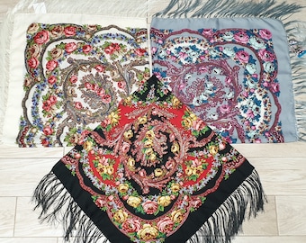 Babushka Scarf Scarf Ukrainian Shawl Floral Folk Slavic Fabric Chale Russe