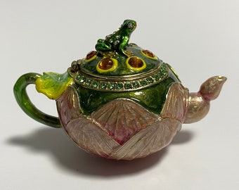 Waterkoker Snuisterijdoosje geëmailleerde metalen sieradendoos met Swarovski-kristallen 6 cm (6 cm)