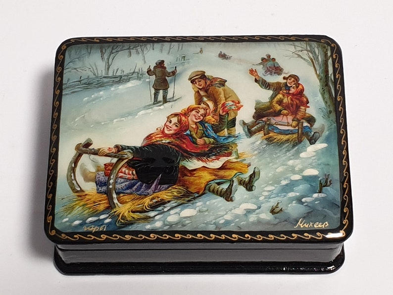Russian Lacquer Box Fedoskino Unique Trinket Box Painted Wooden Jewlery Box Gift for Her