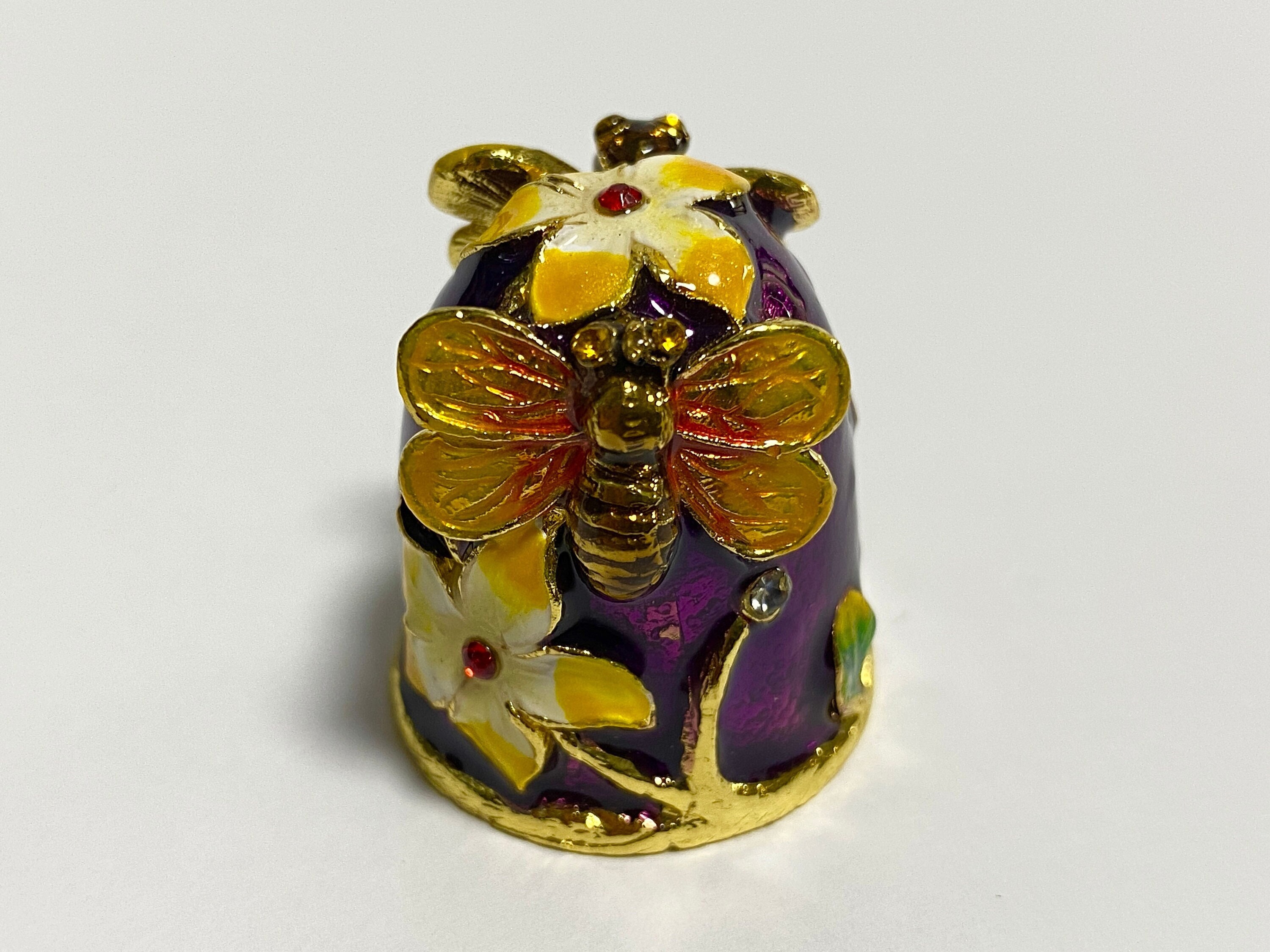 Collectible Thimble, Bee decor, Enamel Metal Thimble with Swarovski Crystals, Seamstress Gift