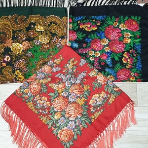Ukrainian Scarf Babushka Scarf Shawl Floral Folk Slavic Fabric Chale Russe