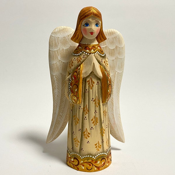 Figurine d'ange en bois sculptée à la main, sculpture sur bois, décoration de Noël ukrainienne 20,5 cm (8,2 po.)