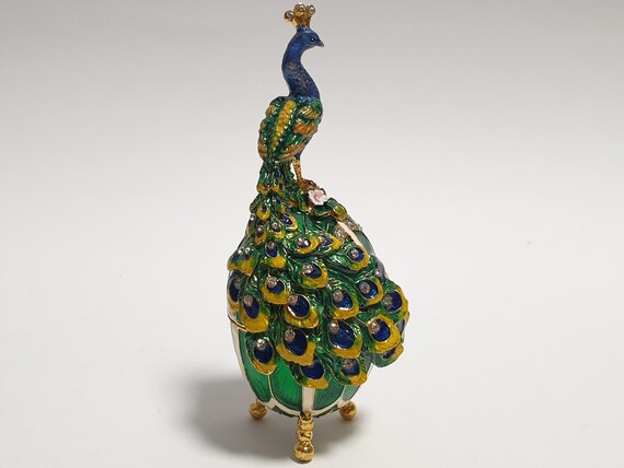 Faberge Egg Bird Trinket Box Jewelry Box Peacock Figurine 4.4 Inch