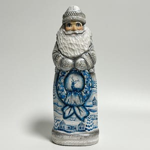 Hand Carved Wooden Santa Claus Figurine, Wood Carving Father Frost, Ukrainian Christmas Decor 10.4 inch (26 cm)