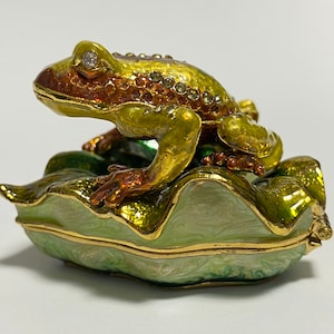 Jewelry Box Animal Trinket Box Frog Figurine Enamel Keepsake Box with Swarovski Crystals